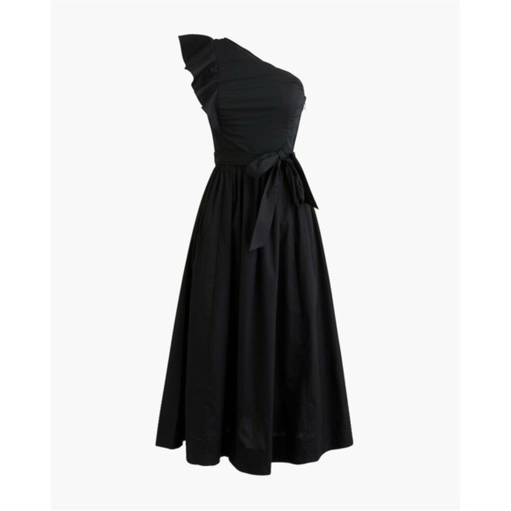 NWT J. Crew‎ Factory Women's One-Shoulder Black Midi Dress Size 4 Party